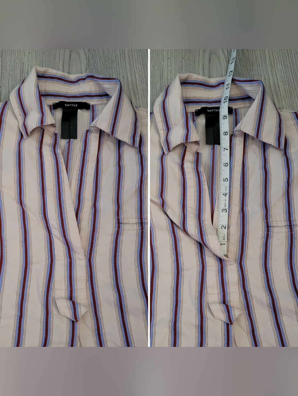 Smythe Over the Head Shirt Ecru Banker Striped Cream & Blue Blouse, Extra Large - Picture 4 of 14